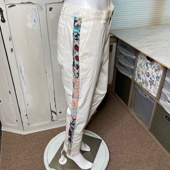 Johnny Was White Patchwork Twill Pants Jeans Size 4 - Picture 1 of 17